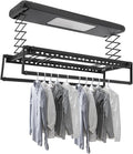 banborba Electric Retractable Airing Rack, Ceiling Mounted Clothes Drying Rack, Retractable Clothesline, Vertical Laundry Drying Rod with LED Light & Remote, 110V 24W, Black