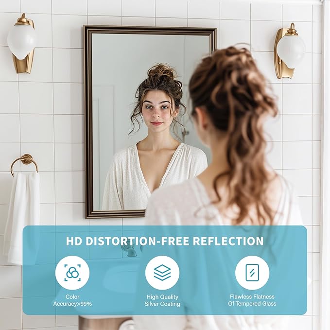 Retro Copper Effect Framed Wall Mirror, 20x30 Rectangle Mirror, Anti-desilvering Tempered Glass, Sustainable&Sturdy Frame, Anti-Rust, HD Reflection &3min Fast Setup for Bathroom Living Room