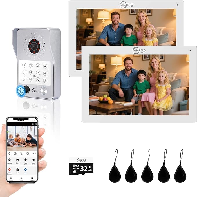 Wired Video Door Phone Apartment Intercom System,7 Inch Touch Monitor with 1080P HD Camera Doorbell,Supporting 5 in 1 Unlocking,Minitoring Motion Detecting for Home Villa,Tuya (1 doorbell + 2 monitor)