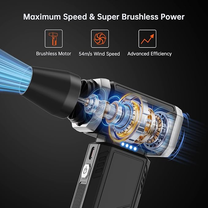 SAILHAPI Compressed Air Duster 300000RPM, Handheld Office Duster Brushless Motor Replaced Canned Air, Rechargeable Durable Turbo Blower for PC Gamers, Barber & Snow Removal, Birthday Gifts for Dad