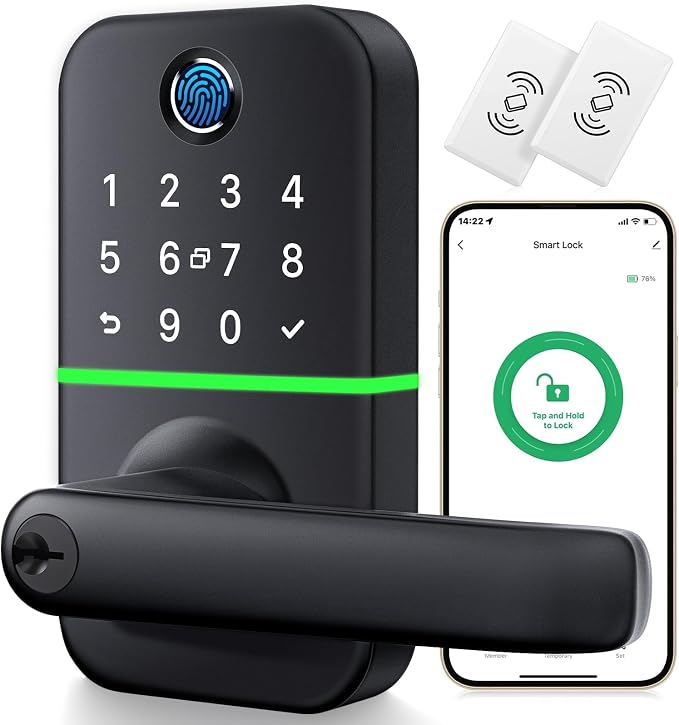 Keypad Smart Door Lock with Handle: Kucacci Keyless Entry Fingerprint Lock by KeylessLockforSmartHome