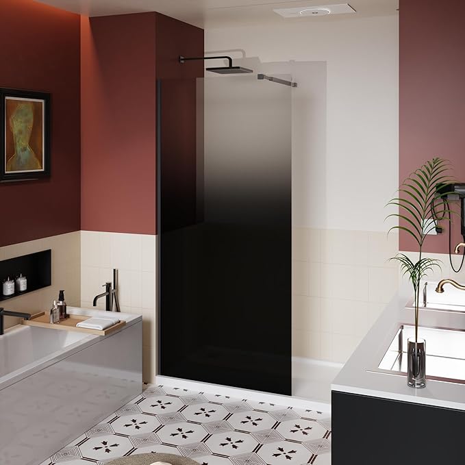 Goodyo 34"- 46" x 72" Glass Shower Door Clear Tempered Glass Panel Fixed Shower Screen for Walk-in Bathroom Matte Black Finish (34" W x 72" H Privacy Black)