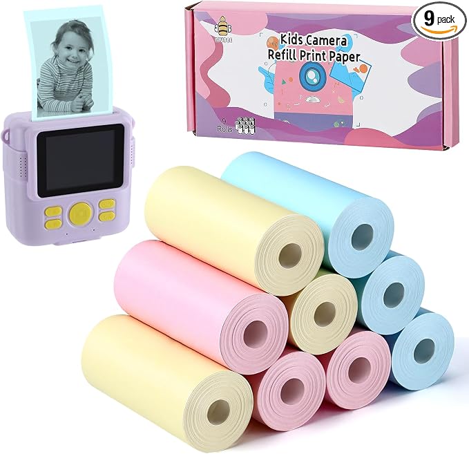 9 Rolls Kids Instant Camera Print Refill Paper- 1''×2.2'' Photo Printer Thermal by Biubee
