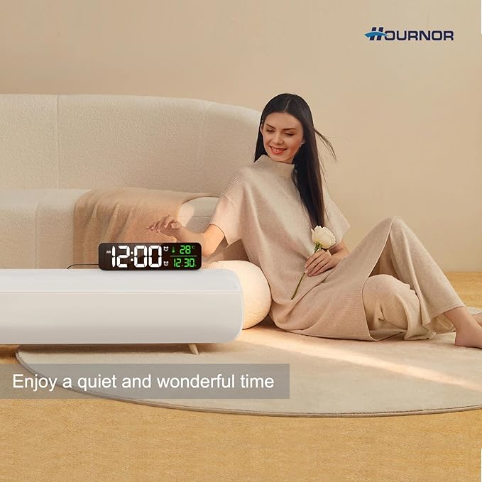 Hournor Digital Clock for Bedroom, Digital Wall Clock for Living Room Decor, Desk Table Clocks, Digital Clock Large Display, Bedroom Smart Alarm Clock for Office Green