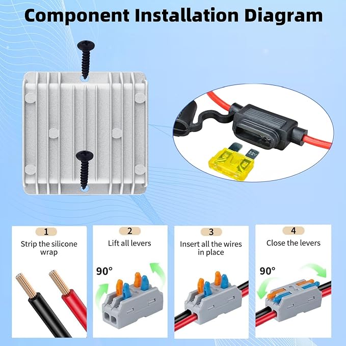 DC-DC 20A 240W Power Converters 48V 36V Step Down to 12V Converter Golf Cart Voltage Reducer Regulator Waterproof Transformer with Fuse
