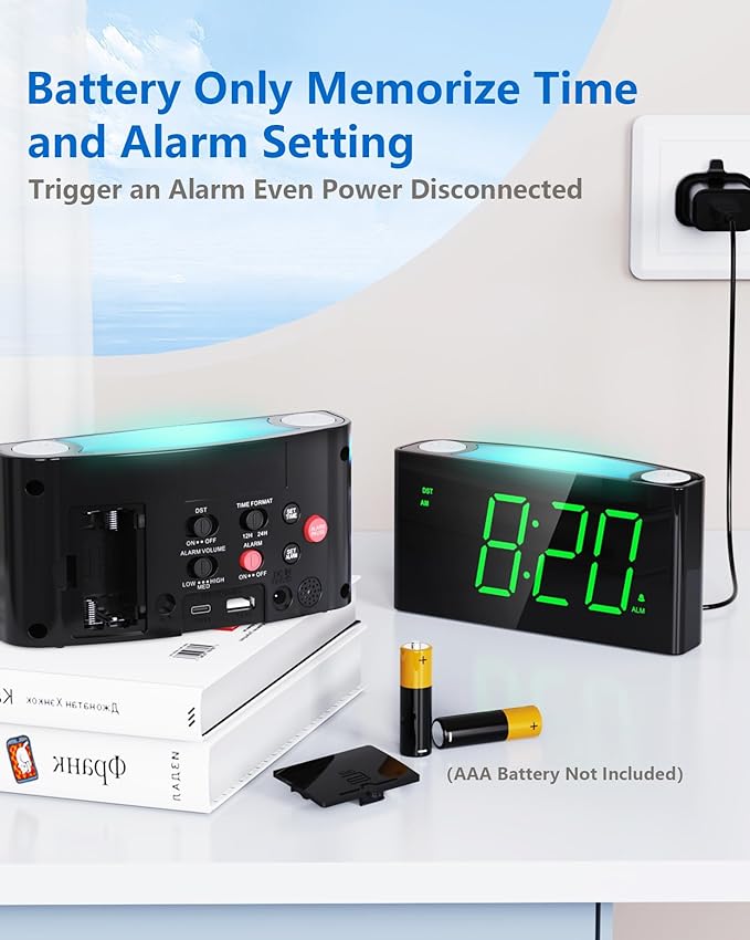 Digital Alarm Clock for Bedroom - 7 Color Night Light, USB and Type-C Charger,7.5" Large Number Screen & Dimmer,12/24H,Battery Backup,Easy Loud Electric Alarm Clock for Heavy Sleeper,Boy&Girl Kid Teen