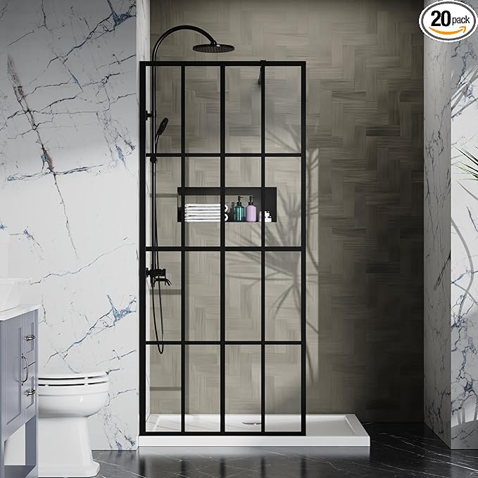 Goodyo 34" X 72" Shower Door Clear Tempered Glass Framed Shower Screen Walk-in Black Finish