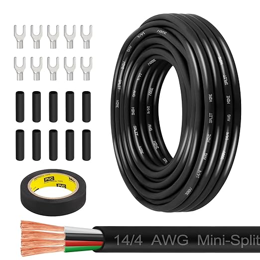 MOOKEERF 14/4 AWG Mini-Split Cable - 30FT 14 AWG 4 Conductor Control Cable 300V Stranded Oxygen-Free Pure Copper Wire for Mini Split Air Conditioner,Heat Pump,HVAC Systems and Speaker Systems