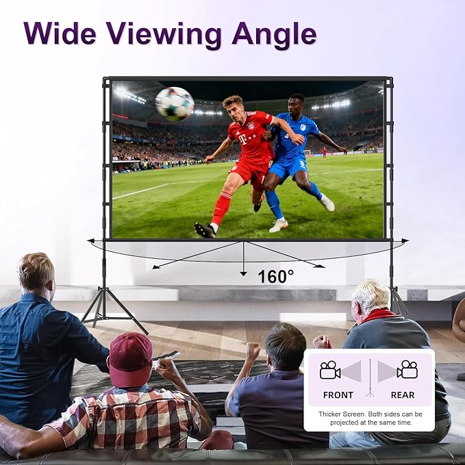 VntB 100 inch Projector sreen and Stand, Outdoor Indoor Projector Screen16:9 Foldable Portable Projector Screens for Movie Night Support Double Sided Projection