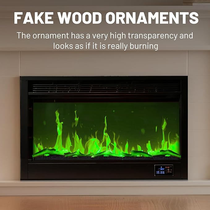 Electric Fireplace Wall Fireplace Recessed 3 Log Flame Colors Electric Fireplace Synthetic Resin Decoration Transparent Logs Flame for 50 inch Indoor Electric Fireplaces 5 Pieces