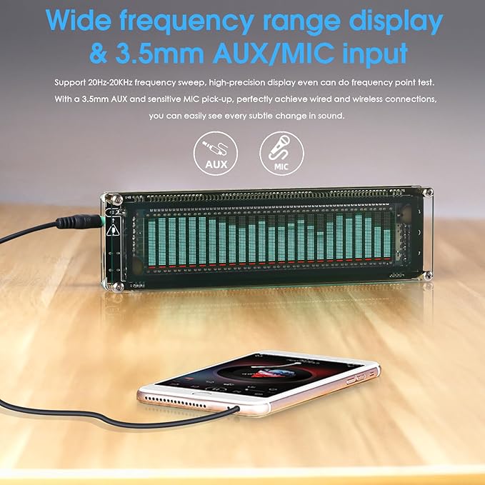 Nobsound AK2515 Pro Audio Spectrum Analyzer with VFD Display, MIC Input & Advanced AGC - Precise Sound Level Meter for Musicians and Audio Enthusiasts