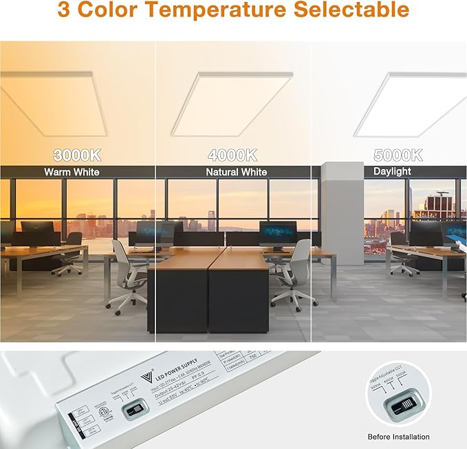 Mcacggo 4-Pack 2x4 FT LED Flat Panel Light Surface Mount 5000K-4000K-3000K Switchable & 0-10V Dimmable, 30W-40W-50W Selectable, Flush Mount Ceiling Lights 24x48 inch, ETL Listed, 100-277V, White