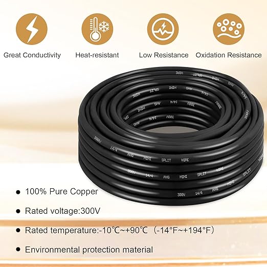 MOOKEERF 14/4 AWG Mini-Split Cable - 30FT 14 AWG 4 Conductor Control Cable 300V Stranded Oxygen-Free Pure Copper Wire for Mini Split Air Conditioner,Heat Pump,HVAC Systems and Speaker Systems