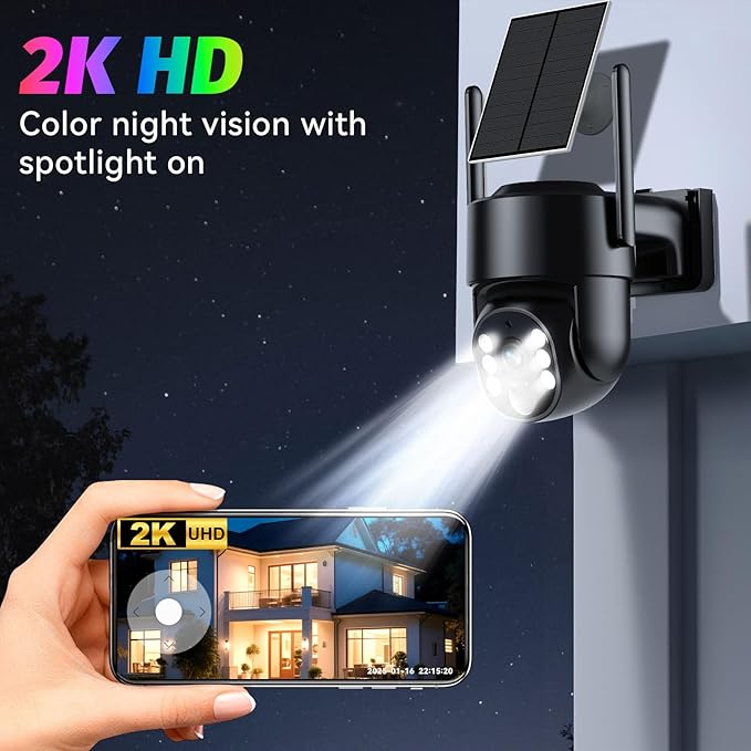 Noaheye Solar Security Cameras Wireless Outdoor, 5G&2.4GHz Cameras for Home Security, 2K Solar Outdoor Camera, Color Night Vision, AI Human Detection, 2-Way Talk, Siren Alarms (2-Pack)