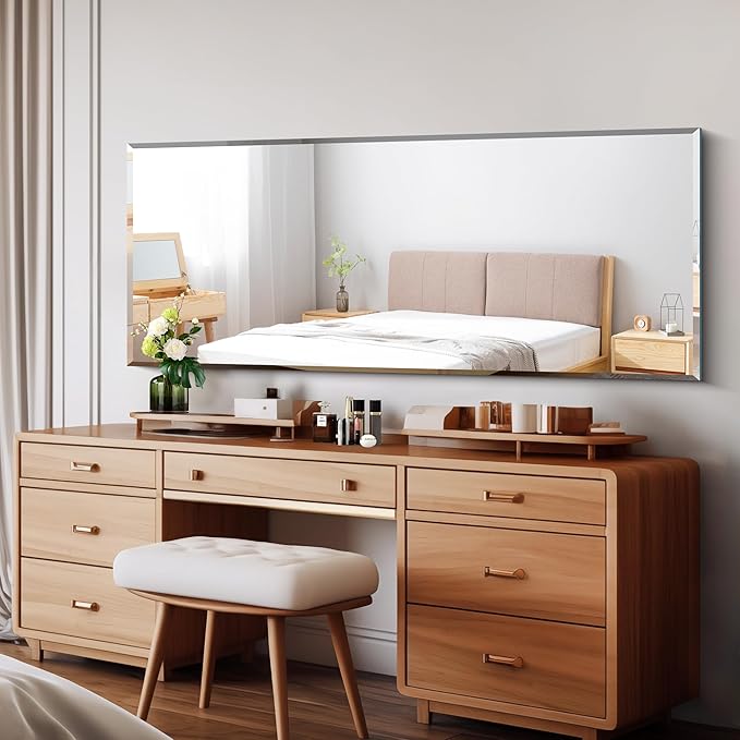 CILIBER Beveled Mirror, 24x60 Large Frameless Beveled Bathroom Mirrors for Wall, Upgraded Shatterproof Rectangle Vanity Mirror with Beveled Edge for Bathroom, Bedroom, Living Room and Entryway