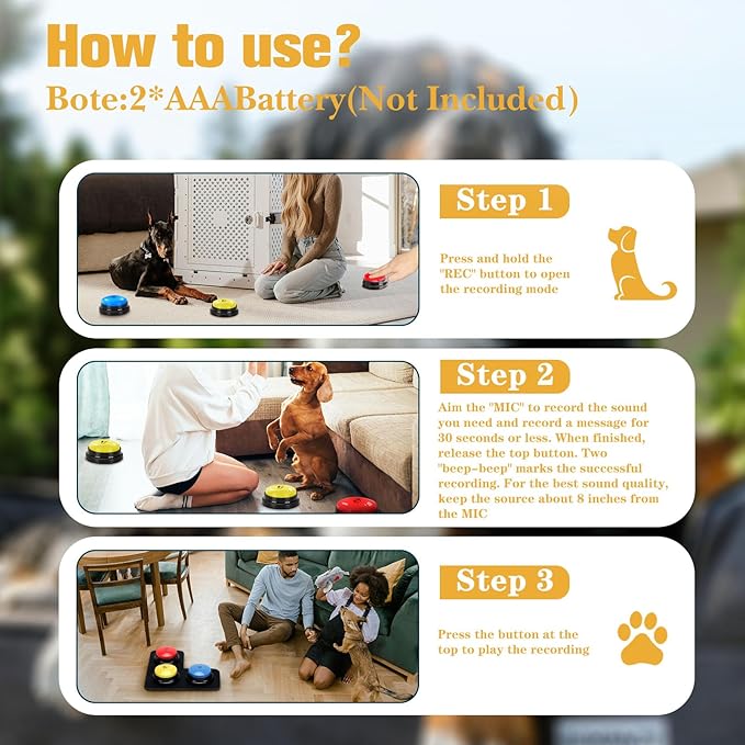 Dog Buttons for Communication Starter Pack 3 Dog Talking Button Set, 30s Voice Recording Speaking Button Pet Speech Training Buzzers with 30 Scene Stickers and Dog Button Mat for Animal Training