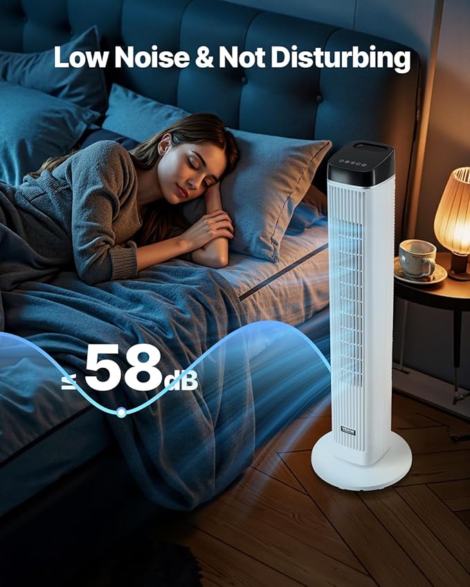 VEVOR Tower Fan, 22 ft/s Velocity Quiet Floor Fan, 70° Oscillating Fans for Indoors with 3 Speeds, 4 Modes, 12H Timer, Portable Standing Bladeless Fan with Remote Control for Bedroom, Office, Home