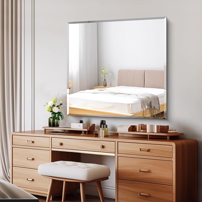 CILIBER Beveled Mirror, 36x36 inch Square Bathroom Mirrors for Wall, 3mm Tempered Glass, Upgraded Shatterproof Frameless Vanity Mirror Over Sink for Bathroom, Bedroom, Living Room and Entryway
