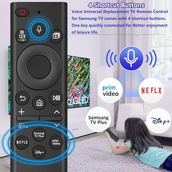 Voice Replacement Remote Control for All Samsung TV Curved Frame UHD QLED LED 4K 8K Smart TVs, with Voice Function
