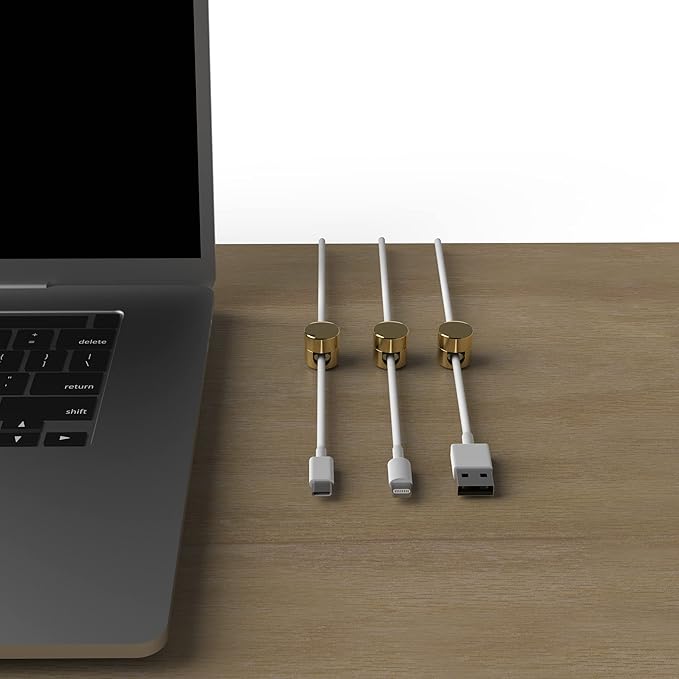 ICONIT Cable Anchors for Desk Organization Gold | Premium Aluminum Cord Organizers | Charger + Cable Management Clips for Home & Office | Stylish, Sturdy, & Functional | (3 Pack)