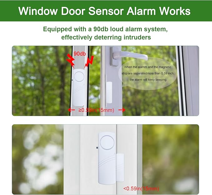 Door Window Alarm, 90dB Door Alarms Sensor for Kids Safety, Home Security, Door Window Burglar Alarm, Window Pool Alarms for Home, Apartments, Offices, Hotel Rooms (2pack)