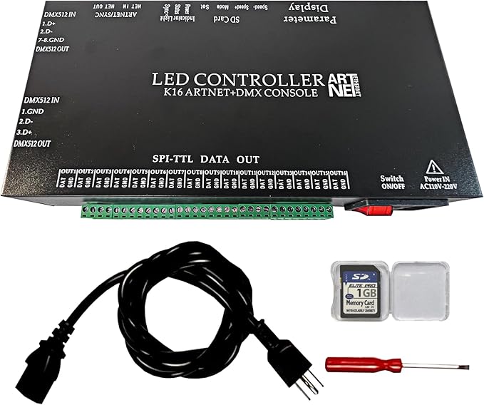 CANRIA K16 ARTNET+DMX CONSOLE LED CONTROLLER, Professional Lighting Control, Suitable for SPI TTL, Online Offline, Addressable Programmable, Perfect for Concerts, DJ Performances, Weddings, Event, etc