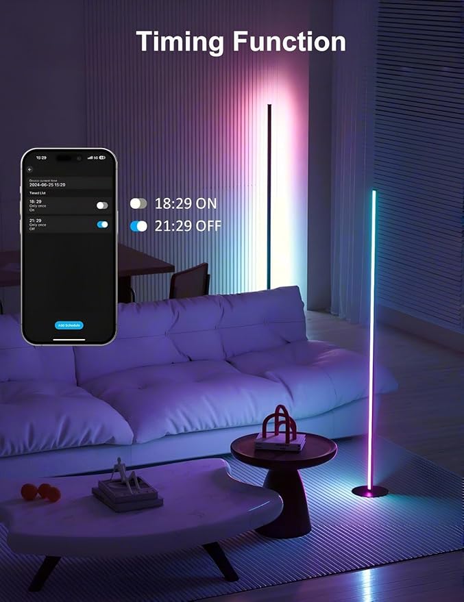 Corner Floor Lamp Compatible with Alexa, Smart LED Corner Lamp 55", APP & Remote Control with Music Sync, 16 Million Colors & Timer, Color Changing Ambient Lighting for Living Room Bedroom Game Room