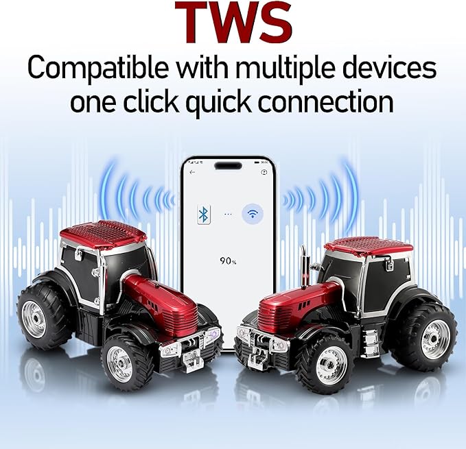 Tractor Head Bluetooth Speaker – unique Bluetooth car speaker with HD stereo, TWS pairing, LED party lights, portable wireless outdoor speaker, car model decoration, and a great gift for men (RED)