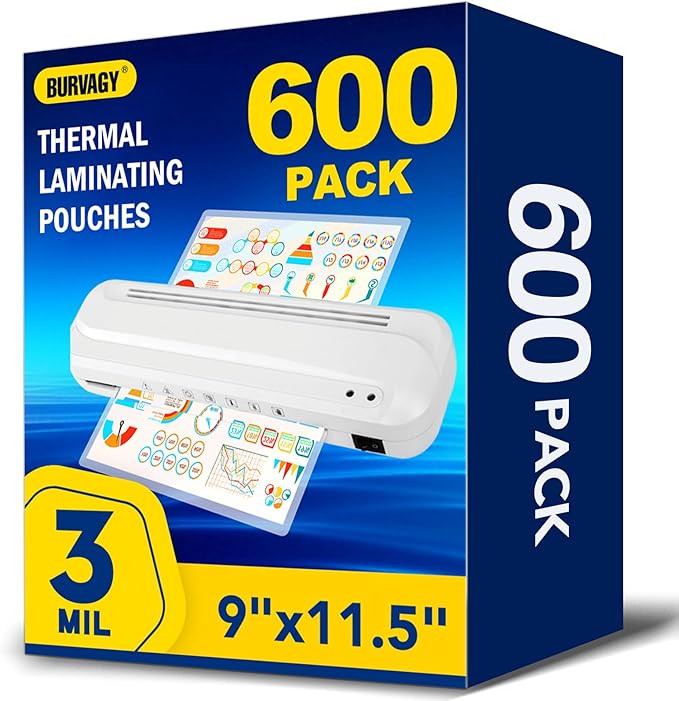 BURVAGY 600 Pack Laminating Sheets, 3 Mil, 9 x 11.5 Inches Thermal Laminating Pouches Lamination Sheet Paper for Laminator, Clear, Letter Size, Office and School Supplies