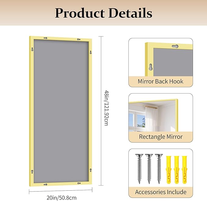 Gold Bathroom Mirror for Wall, 20x48 Inch Rectangle Mirror with Metal Frame, Modern Vanity Mirrors for Bathroom Living Room, Entryway Hangs Horizontal or Vertical