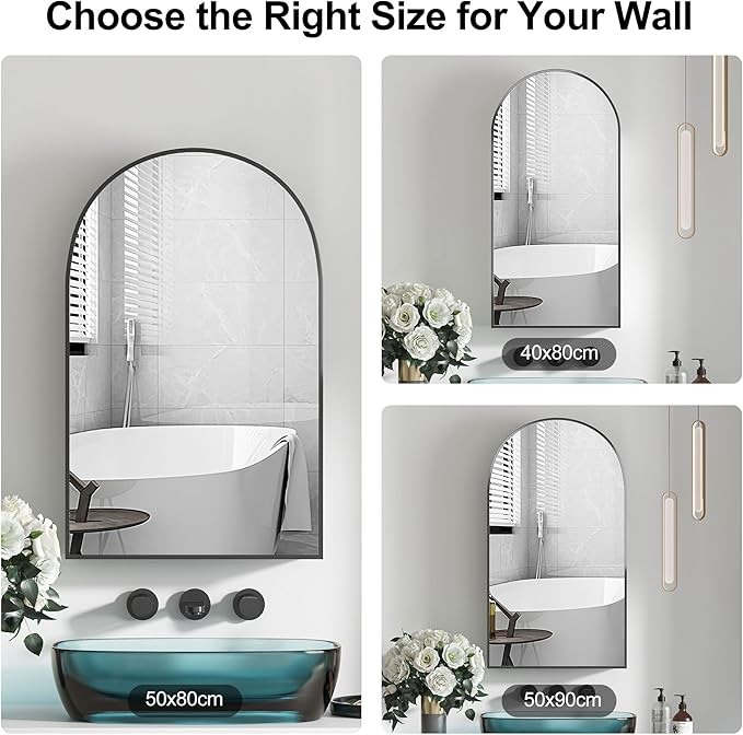 Arched Medicine Cabinet Mirror for Bathroom, Brushed Black Arch Mirror Cabinet with Storage,Adjustable Shelves, Wall Mounted Only, Modern Bathroom Storage,20x32 Inch