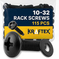 10-32 Rack Screws 115-Pack - Versatile Server Rack Accessories for Network Cabinets, Audio Mounts, Studs and Recording Studio Includes Nylon Washers. Perfect for Rackmounts