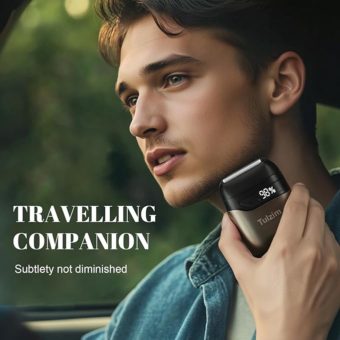Tulzim Electric Foil Shaver for Men: Portable Electric Razor for Beard/Face, 3 Floating Blade LED Display USB-C Fast Rechargeable, IPX7 Waterproof for Travel & Home,Matte Brown