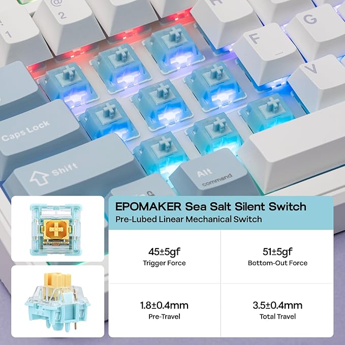 EPOMAKER TH99 PRO 96% Mechanical Keyboard with Screen & Knob, 10000mAh, 2.4Ghz/BT, Hot Swap, Custom Driver, RGB Backlight, PBT Keycap, Wireless Gaming Keyboard for PC/Mac (Blue&White, Sea Salt Silent)