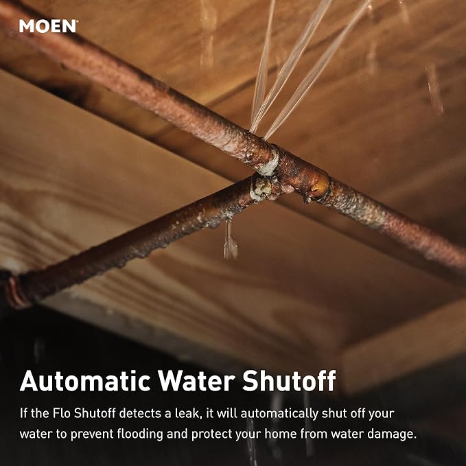 Moen Flo Smart Water Monitor and Automatic Shutoff Sensor, Wi-Fi Connected Water Leak Detector for 1-Inch Diameter Pipe, 900-006