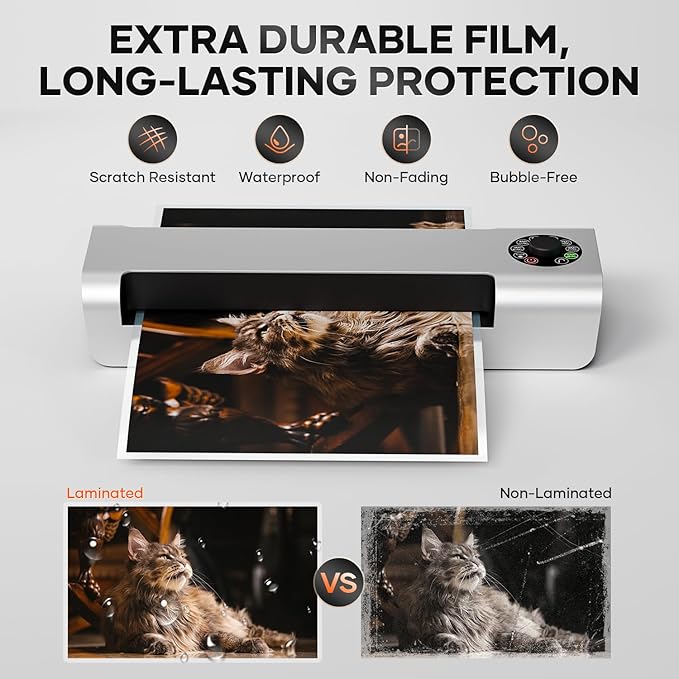 Crenova A3 Commercial Laminator Machine, 13 Inch 4-Roll Laminating Machine for 3-10mil Thickness + 10 Sheets, Hot & Cold Use, Fast 60s Warm-Up, Jam-Free for Office, School & Business, Sliver