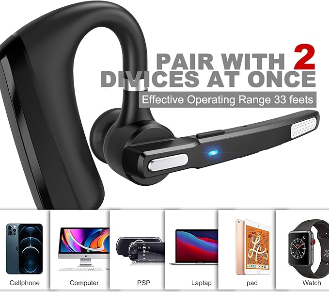 MQQC Bluetooth Headset V5.0, Wireless Bluetooth Earpiece 24Hrs HD Calling,CVC8.0 Dual Mic Noise Cancelling, Hands-Free Bluetooth Earphone for Driving/Business/Office