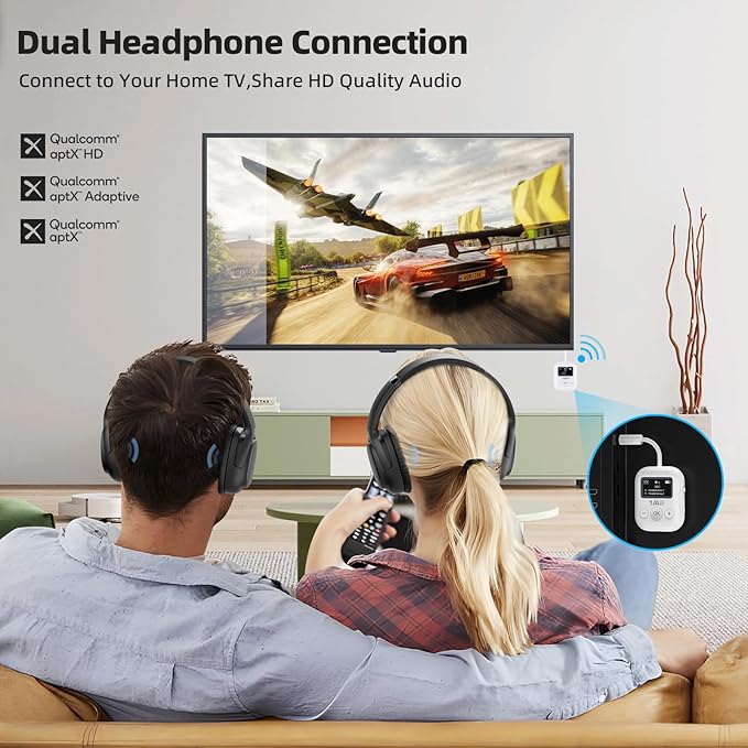 1Mii Airplane Bluetooth 5.3 Transmitter for All Headphones - Bluetooth Adapter for TV - Dual Connection - aptX Low Latency - Flying Travel, Wireless Audio Aux for MP3,Game,PC-White