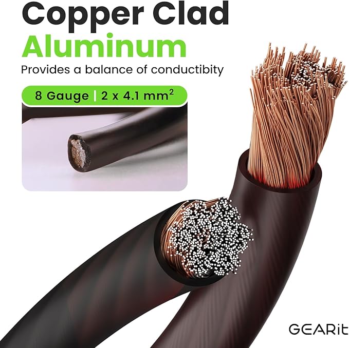 GEARit 8 Gauge Wire (25ft - Black Translucent) Copper Clad Aluminum CCA - Primary Automotive Wire Power/Ground, Battery Cable, Car Audio Speaker, RV Trailer, Amp, Electrical 8ga AWG 25 Feet