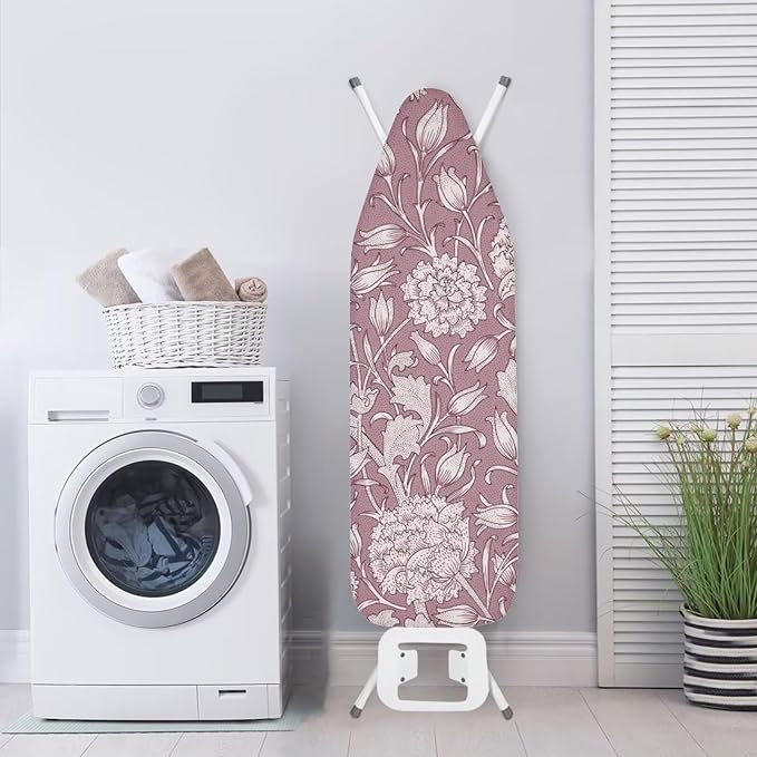 ZCFYGDX Ironing Board Cover,Scorch-Resistant Standard Nose Pocket, Elastic Edges,Iron Decor Covers St&ard Size-M,Nylon Buckle Straps Hook & Loop Fastener Strap,Home Decor Pink Floral Print