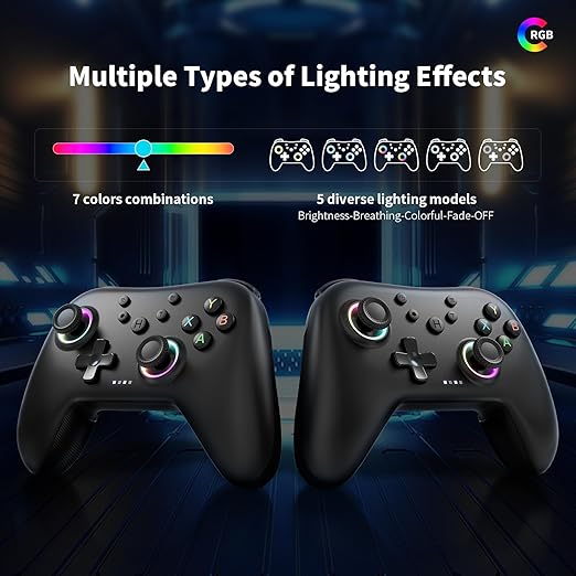 AceGamer Aurora Generation 2.4G Wireless Bluetooth Controller for Windows PC/Android/Switch/iOS/Steam Deck, Hall Joysticks and RGB Light- Upgraded PC Gaming Controller and Back Buttons Lock (Black)
