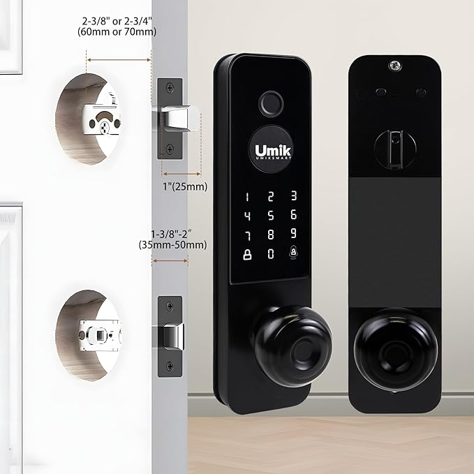 UMIK UMIKSMART Smart Door Lock, Keyless Entry Fingerprint Door Lock with Knob, Electronic Smart Door Knob with Digital Keypad, App Remote Control, WiFi Smart Deadbolt Lock for Front Door, Matte Black