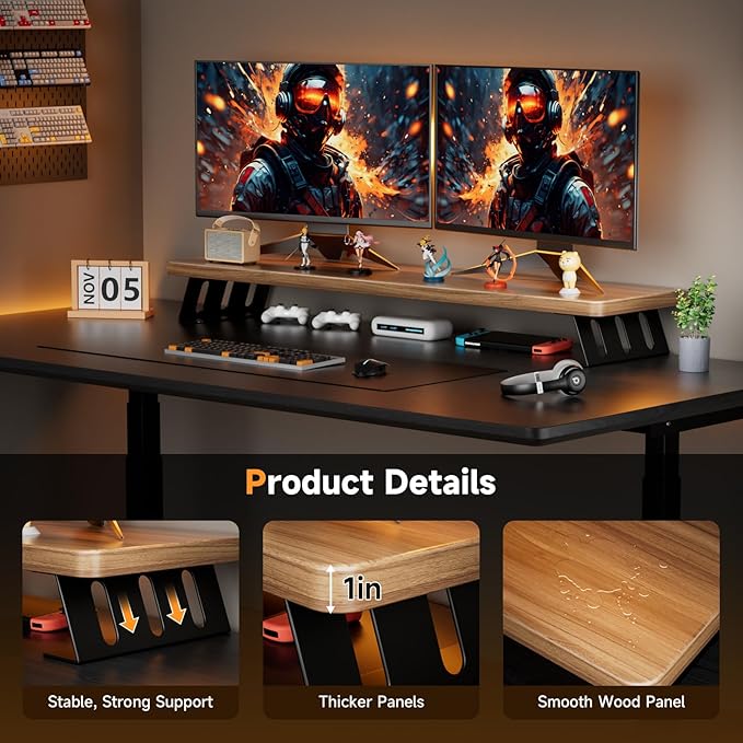 NestNeat Dual Monitor Stand Riser, 39 Inch Large Wood Monitor Stands for 2 Monitors, Desk Monitor Riser for Computer/Laptop/Printer/TV, Stand Riser up to 220 lbs