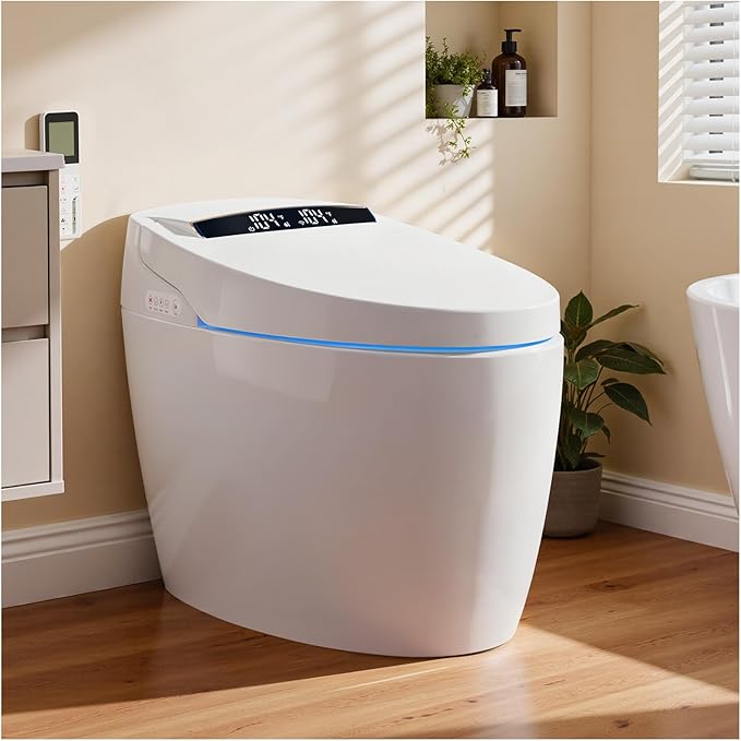 WANSID Smart Toilet with Bidet Built in, Bidet Toilet with Auto Open/Close Lid, Foot Sensor Operation, 1.28GPF, Heated Seat & Instant Warm Water Dryer, Tankless One Piece Electric japanese toilet