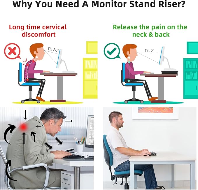 Marbrasse Monitor Stand Riser, 16.5 Inch 2 Tier Computer Printer Shelf Stand for Laptop Computer Screen Storage, Desktop Stand with Phone Holder and Cable Management (White)