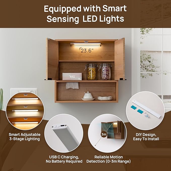 Wall Mounted Bathroom Cabinet with Motion Sensor LED Light & Tissue Dispenser, Modern Oak Medicine Cabinet Over Toilet with Fluted Door, Adjustable Shelf for Skincare & Makeup Storage