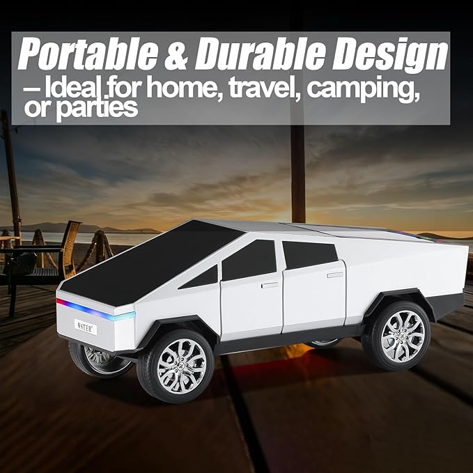 WSTER Portable Car Model Bluetooth Speaker with HD Stereo Sound, TWS Dual Pairing, LED Display, Truck-Style Wireless Speaker for Home, Office, Gaming & Collectible Display (Silver)