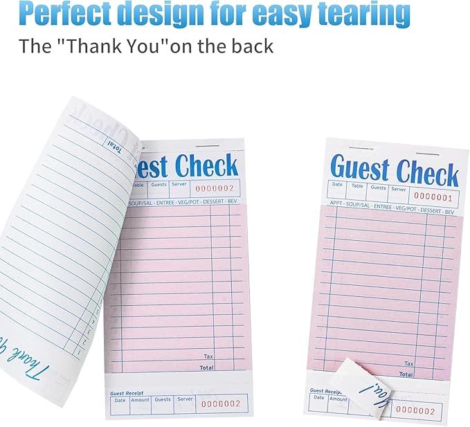 4 Pack Pink Guest Checks Books for Servers Server Note Pads, Waiter Checkbook, Waitress Notepad for Restaurants, Paper Checks 50 Sheets/Pack, 200 Total Tickets