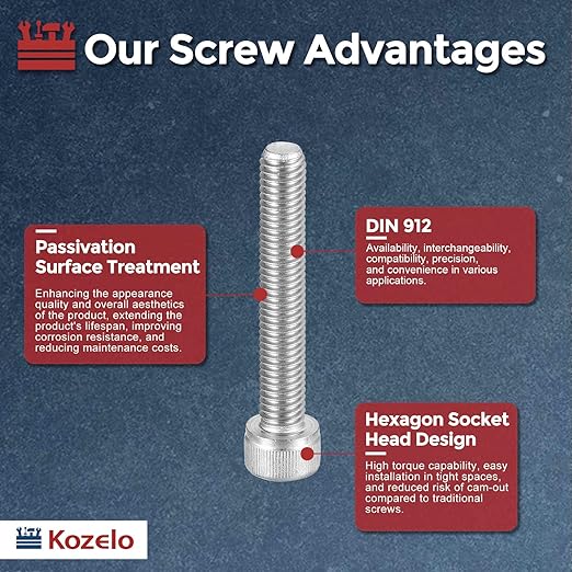 Kozelo 10pcs Socket Head Cap Screws - [M8-1.25 x 45mm] 304 Stainless Steel Allen Socket Drive for Electrical Motor 3D Printing Fan Engine Replacement Use, Silver
