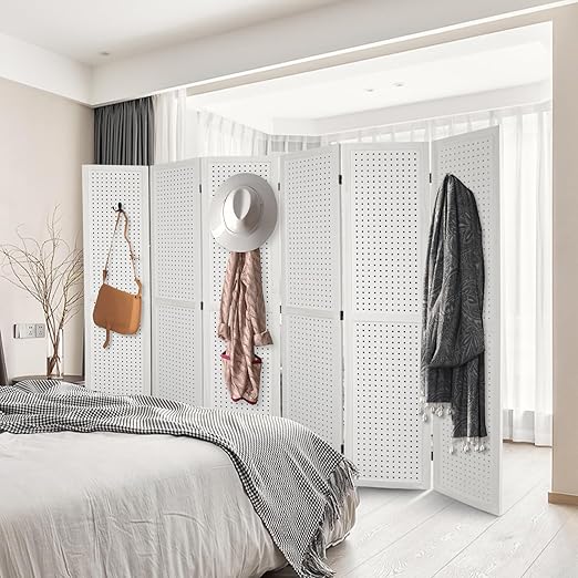 Babion 6 Panel Pegboard Display, Freestanding Folding Privacy Screens for Craft Shows (White)